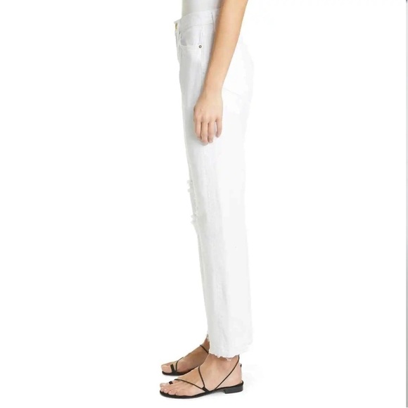 FRAME Le Hollywood High Waist Ripped Crop Straight Leg Jeans In Blanc Rips - Picture 3 of 11